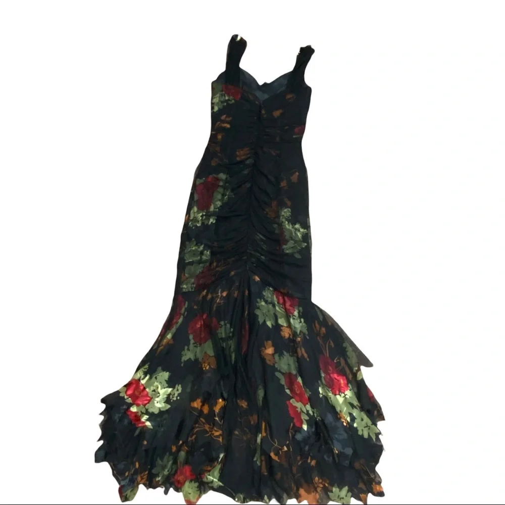 Vintage Dolce Jovani 90'S fitted gathered bodice mermaid dress heart shape bust - Picture 2 of 6